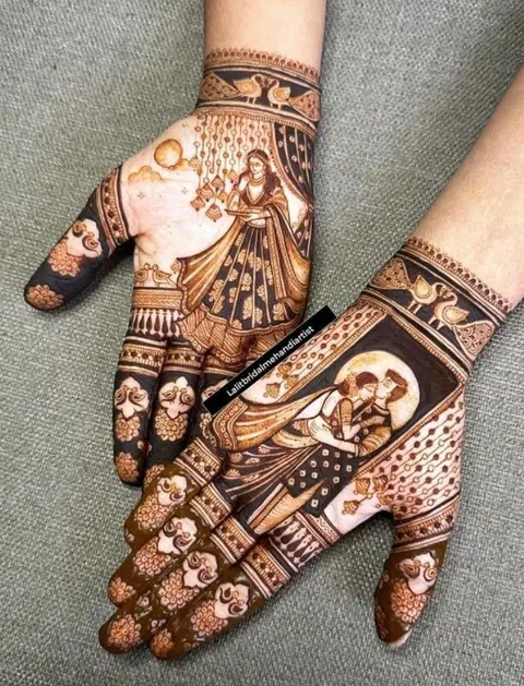 bridal indian figure back hand mehndi design