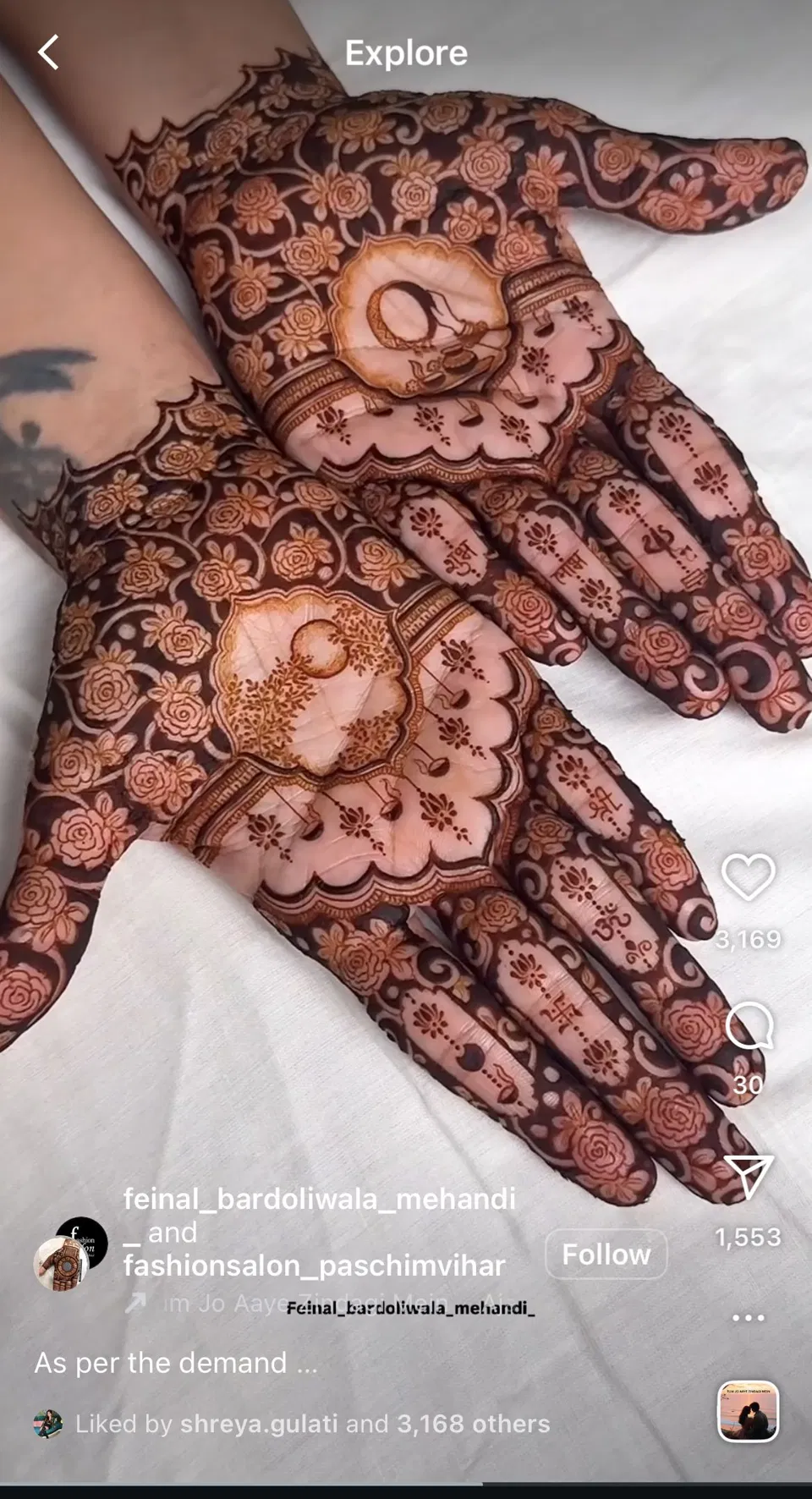 Bridal Indian Full Hand Mehndi Design with Hearts and Moon