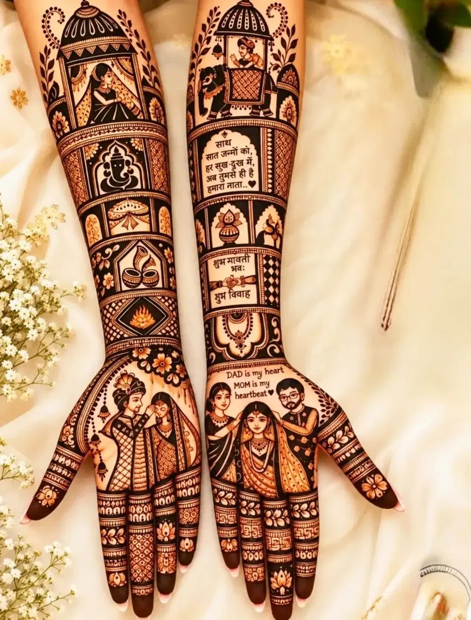 Bridal Full Hand Mehndi Design with Figures