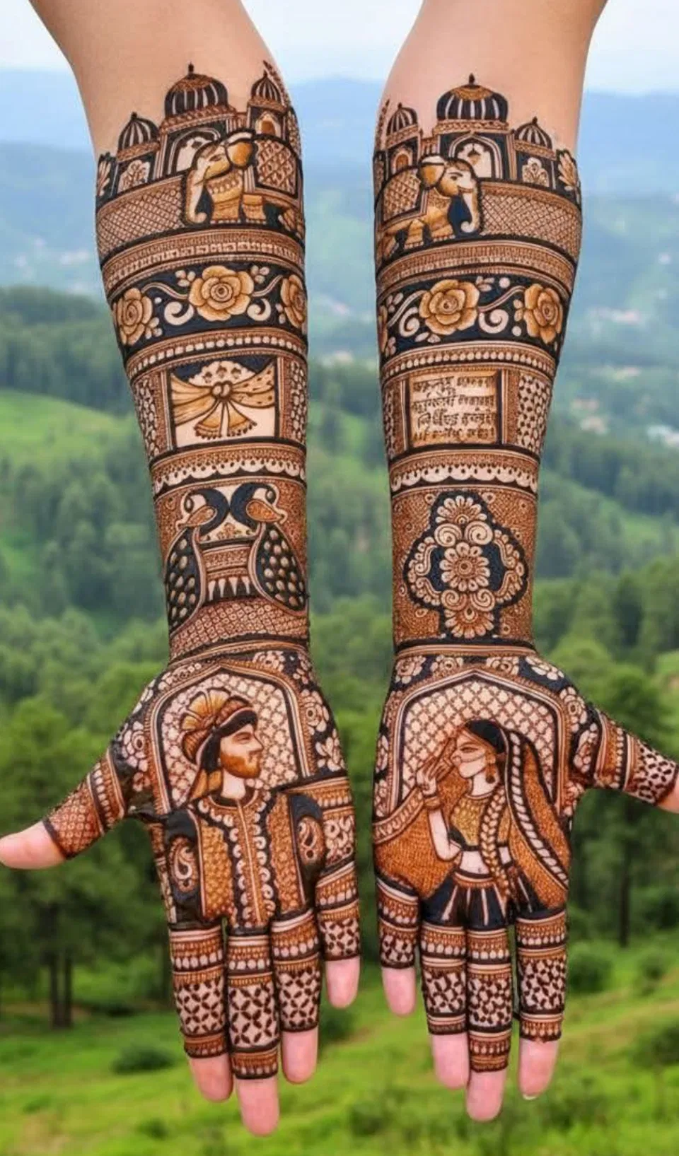 Bridal Front Hand Mehndi Design with Figures (2)