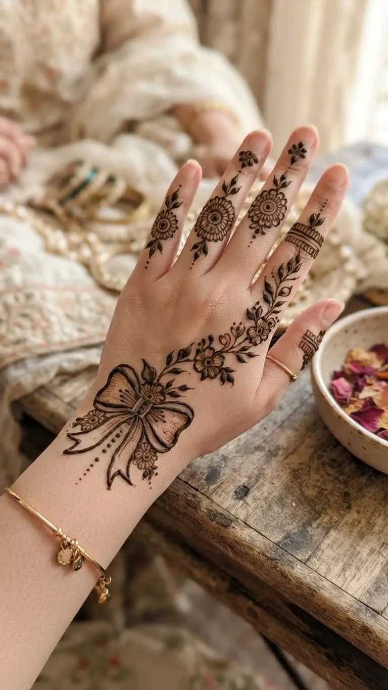 Aesthetic Arabic Back Hand Mehndi Design with Flowers (25)