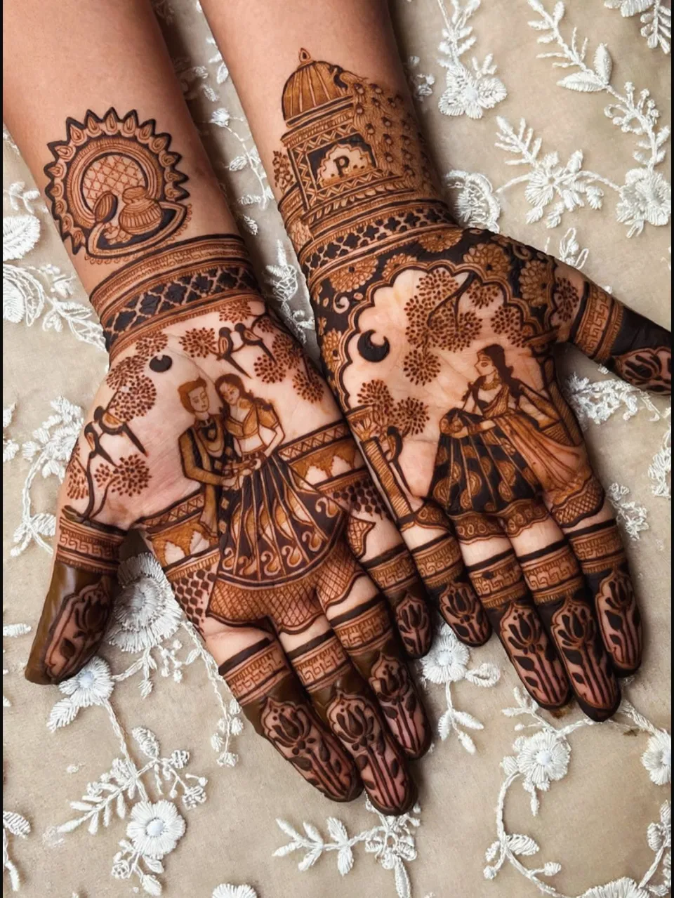Mehndi Design with Figures and Hearts
