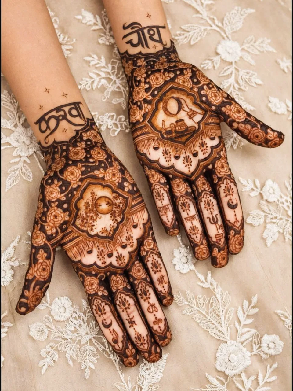 Full Hand Mehndi Design with Figures for Karwa Chauth (5)