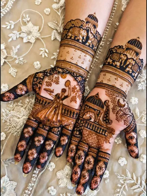 figure full hand mehndi design