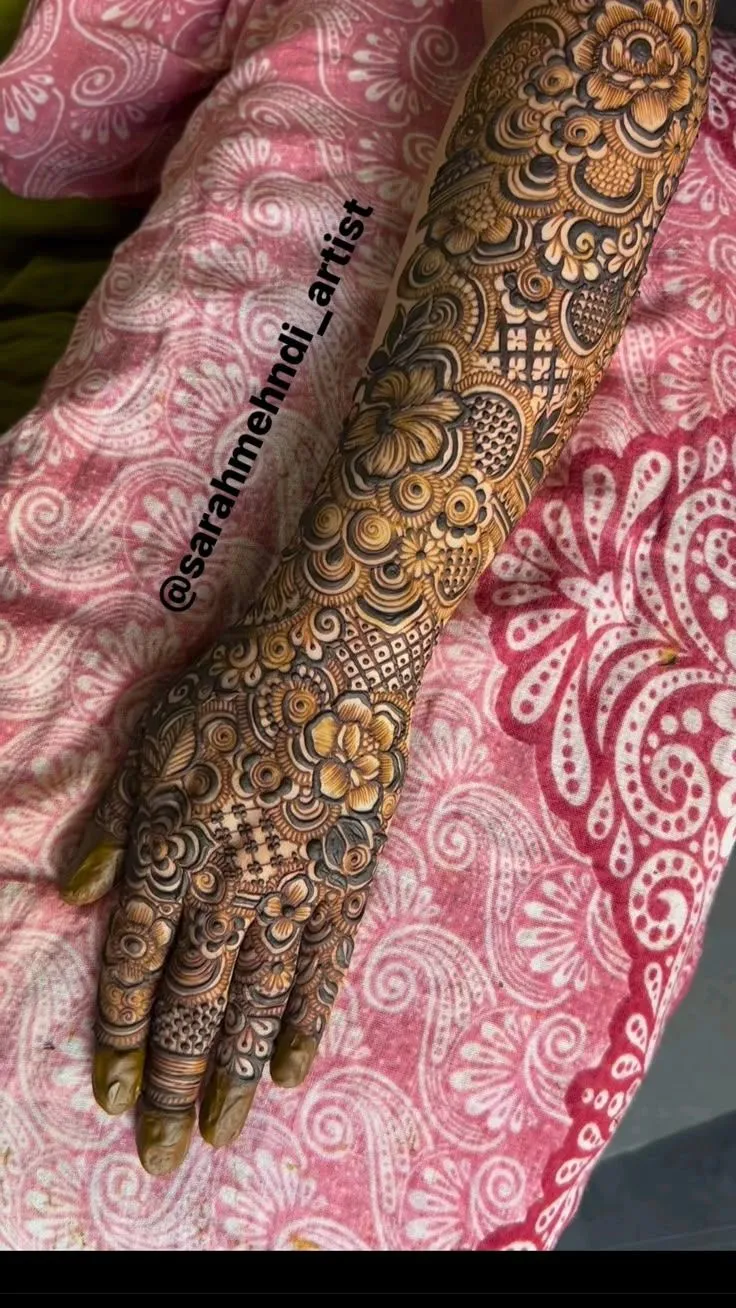 Bridal Dubai Arm Mehndi Design with Figures and Jaal
