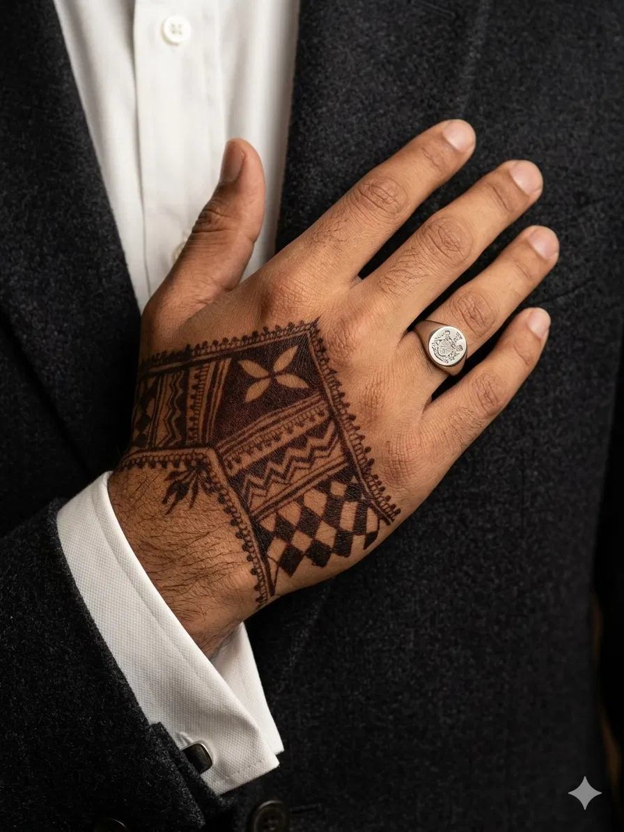 Aesthetic Simple Back Hand Mehndi Design with Gol Tikki (7)