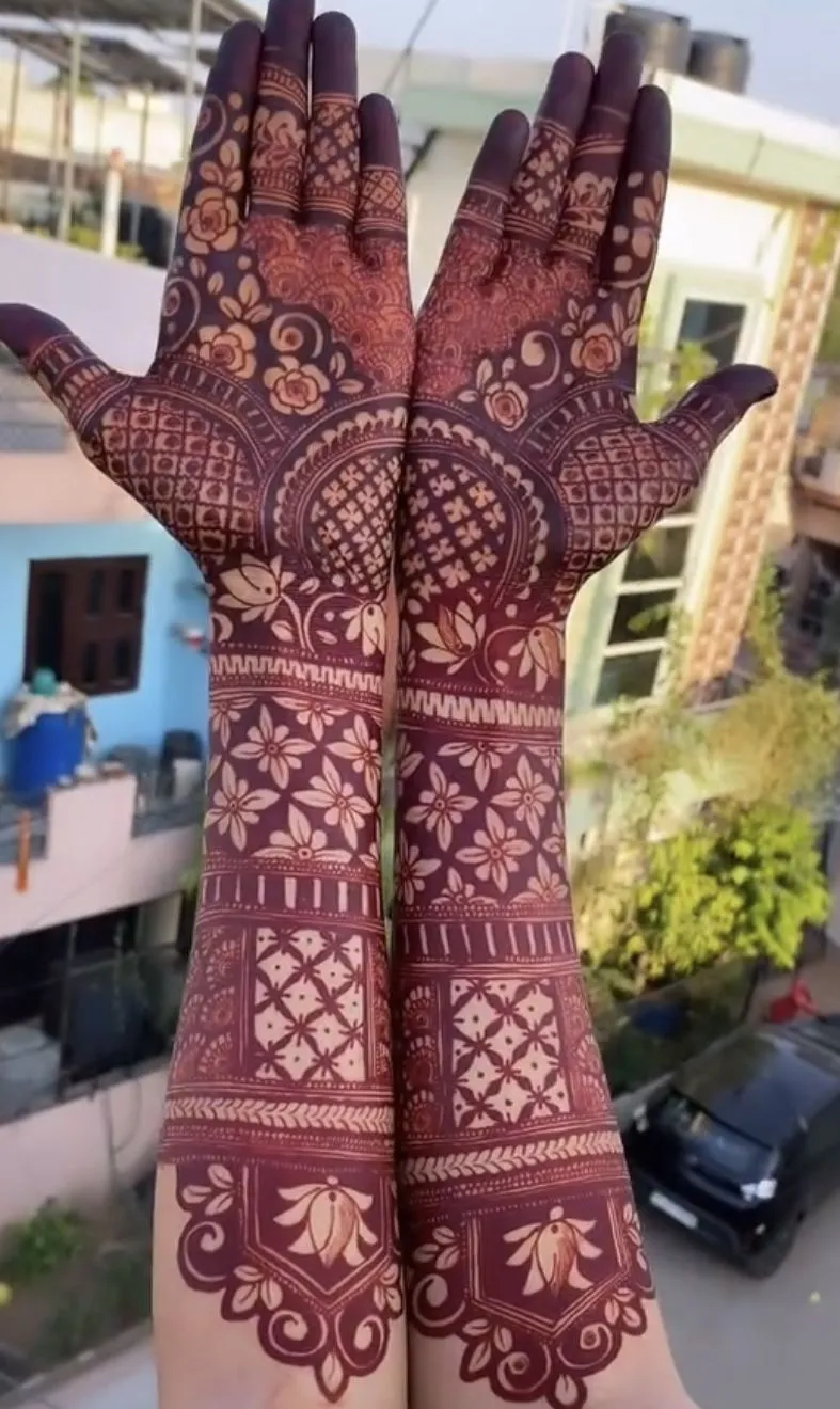 Bridal Pakistani Arm Mehndi Design with Gol Tikki and Figures
