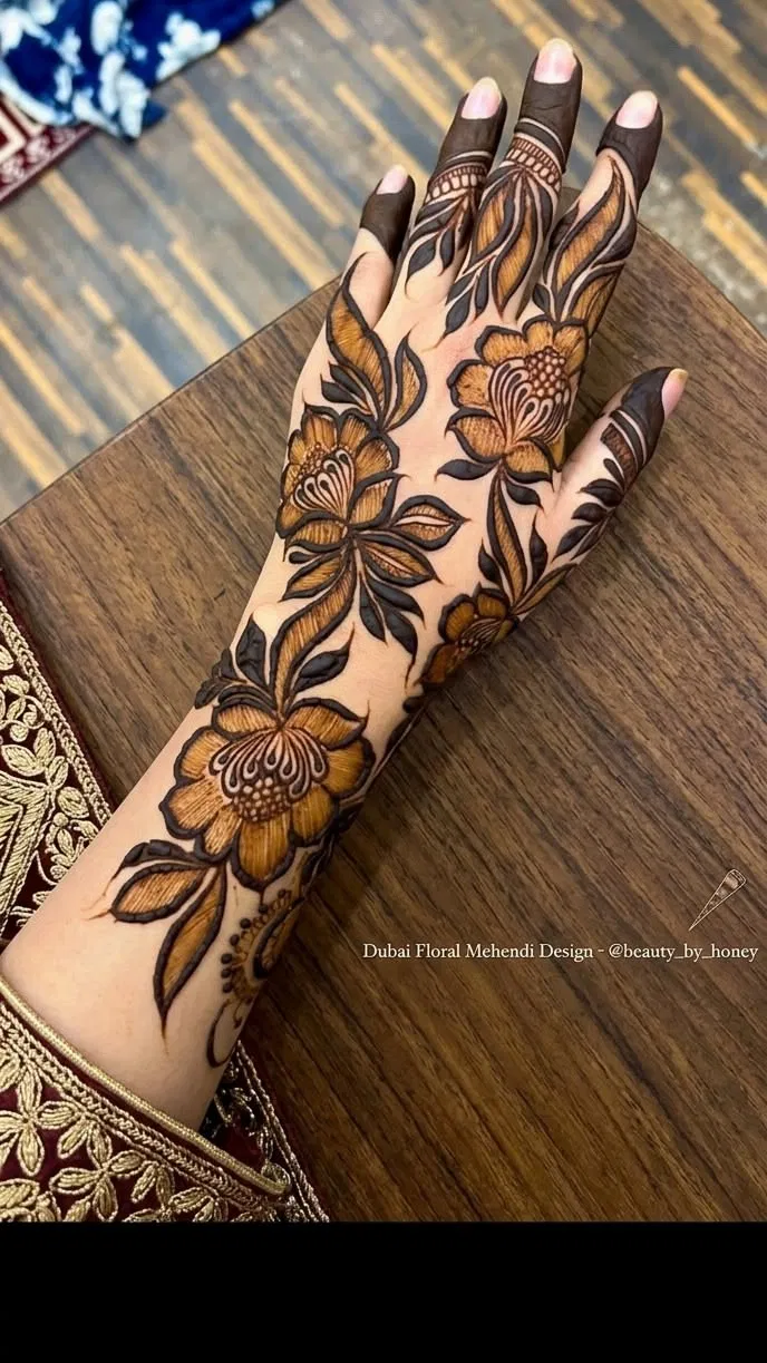 Aesthetic Arabic Arm Mehndi Design with Flowers, Jaal and Lotus