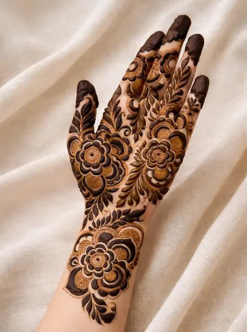bridal dubai circle front hand mehndi design