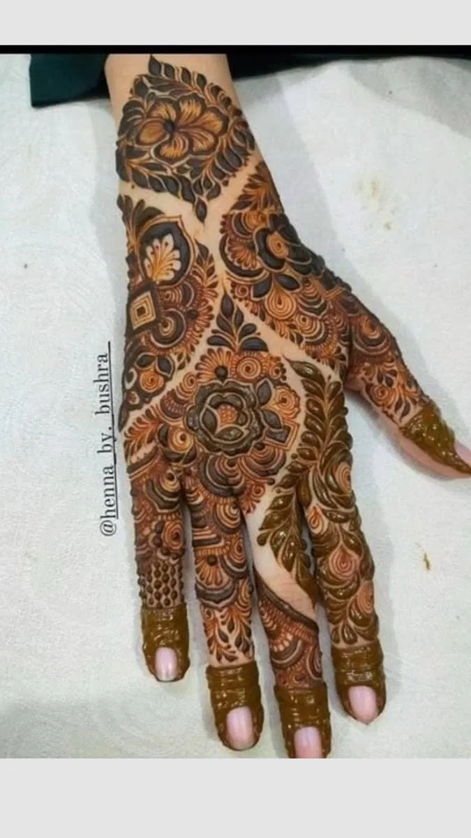 Aesthetic Dubai Back Hand Mehndi Design with Flowers for Eid (2)