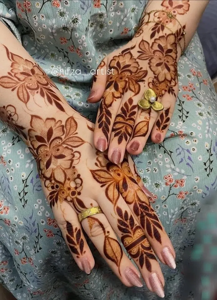 Arabic Dubai Back Hand Mehndi Design with Flowers (4)