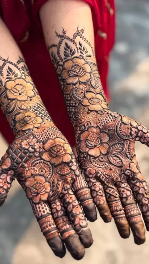 arabic bridal flower arm mehndi design