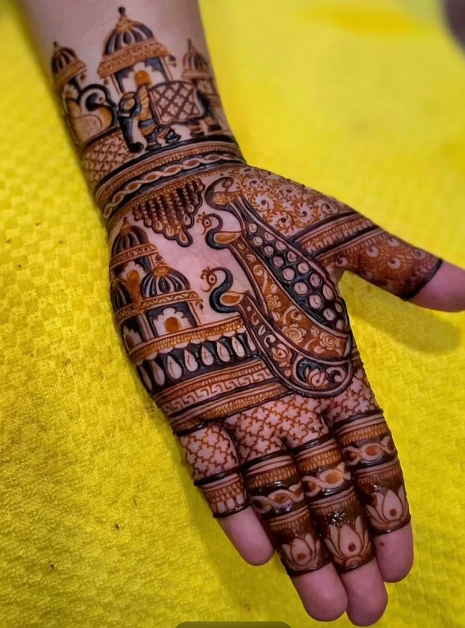 Bridal Full Hand Mehndi Design with Peacock