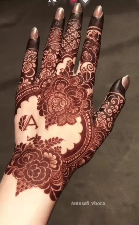 arabic bridal flower back hand mehndi design