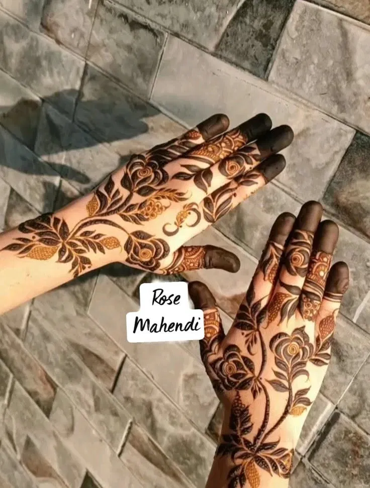 Arabic Indian Back Hand Mehndi Design with Flowers (2)