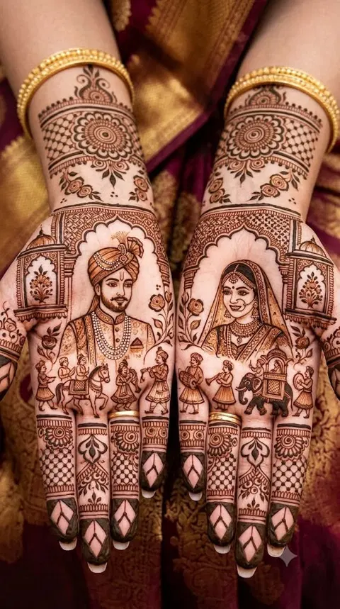 bridal indian deity back hand mehndi design