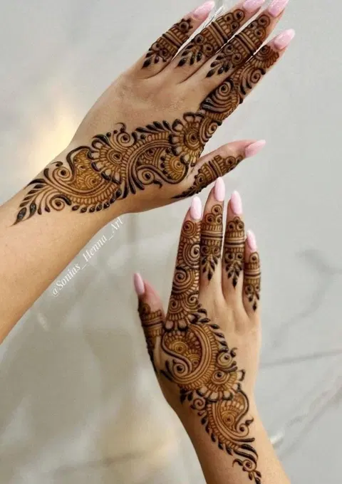 arabic indo-arabic bel back hand mehndi design
