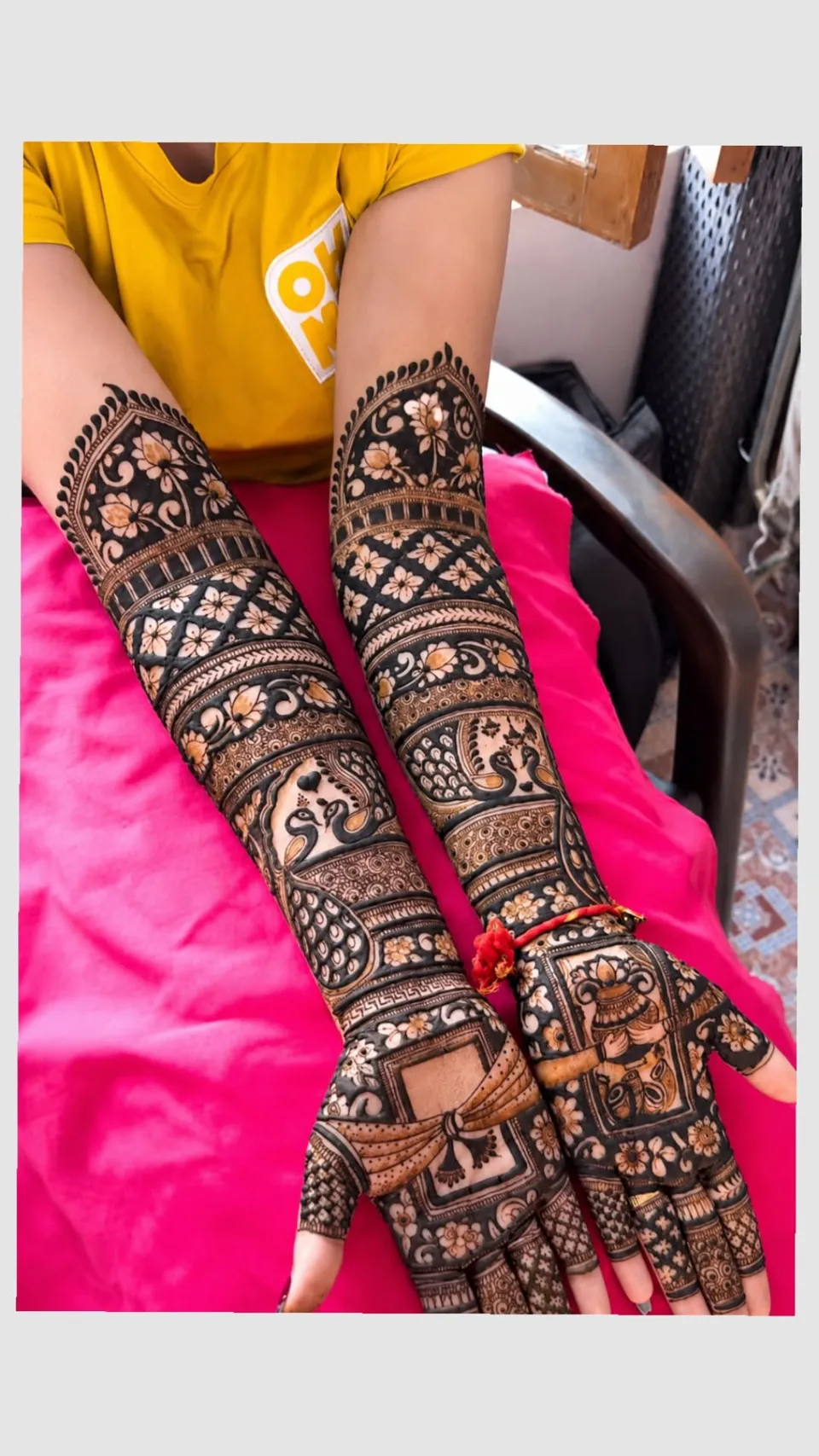 Aesthetic Bridal Front Hand Mehndi Design with Figures