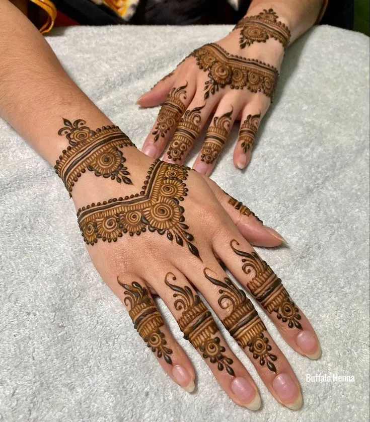 Royal Simple Back Hand Mehndi Design with Bel and Jaal