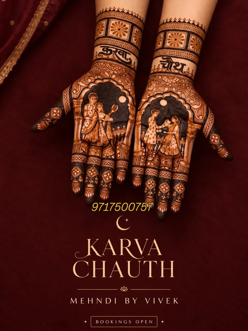 Bridal Front Hand Mehndi Design with Figures
