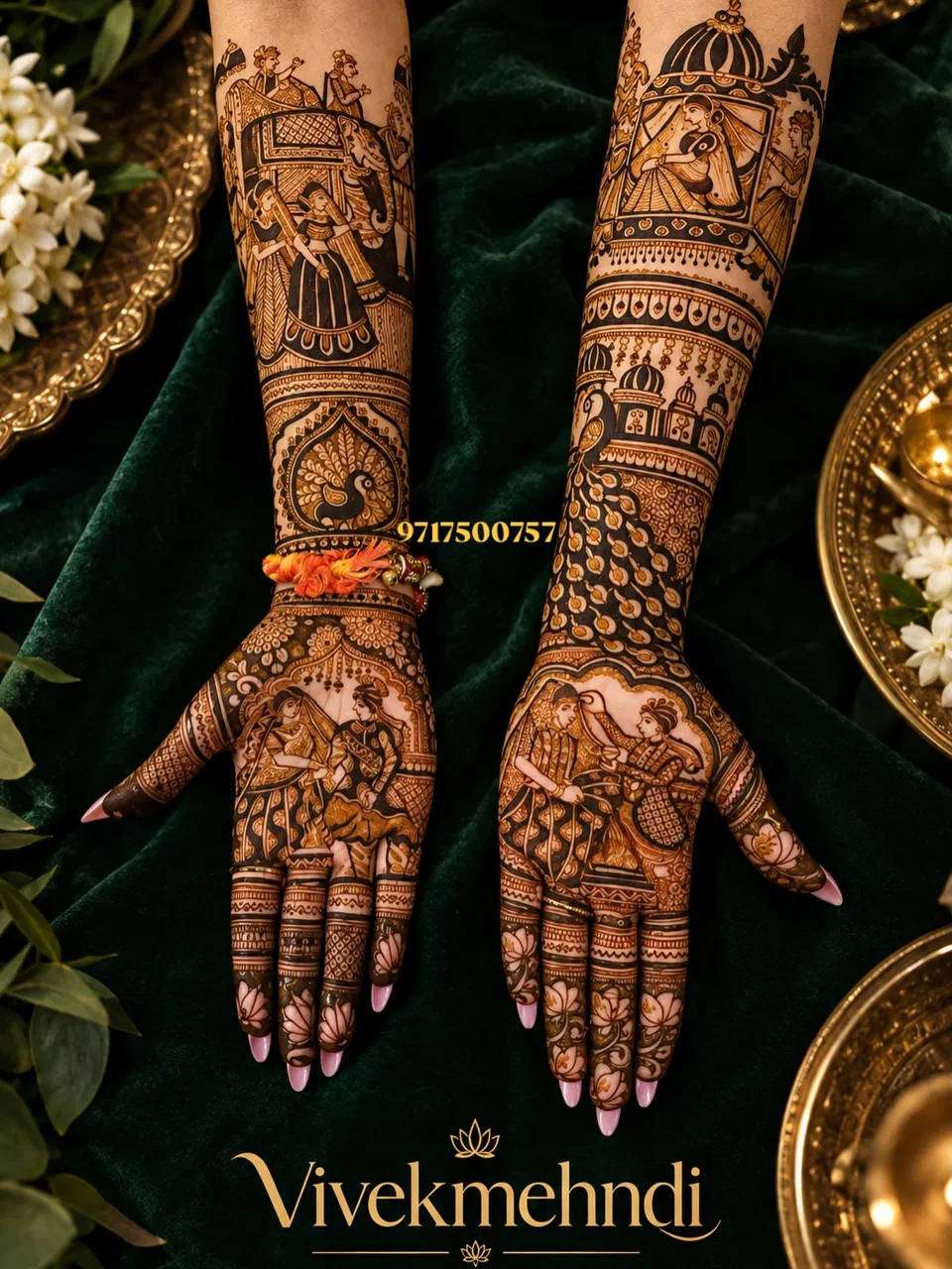 Bridal Full Hand Mehndi Design with Figures