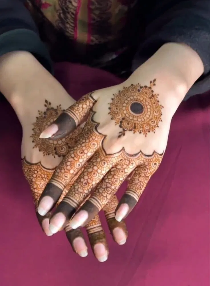 Pakistani Simple Back Hand Mehndi Design with Gol Tikki for Eid