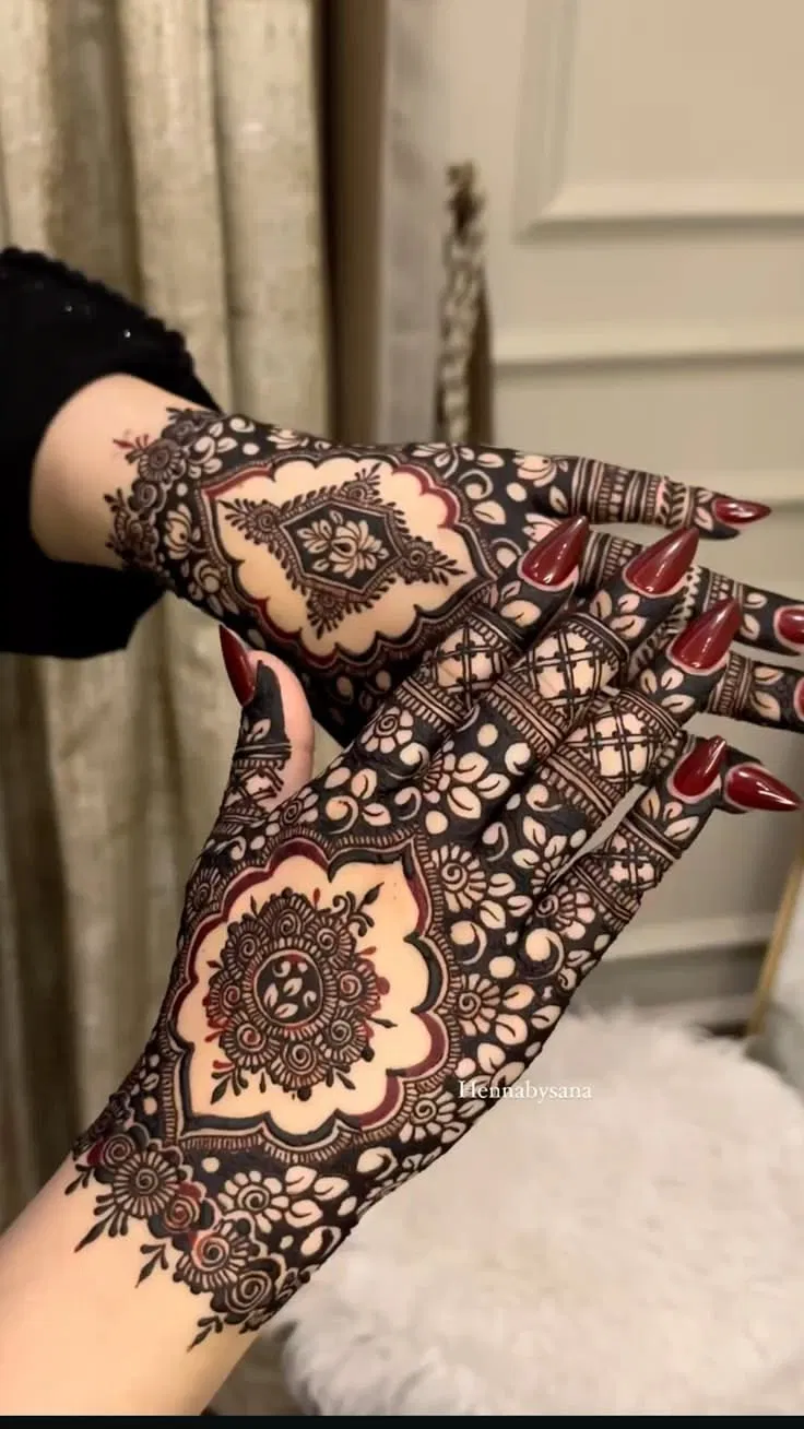 Aesthetic Bridal Back Hand Mehndi Design with Flowers for Eid (2)