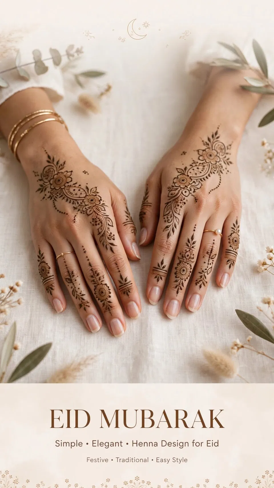 Arabic Simple Back Hand Mehndi Design with Jaal for Eid