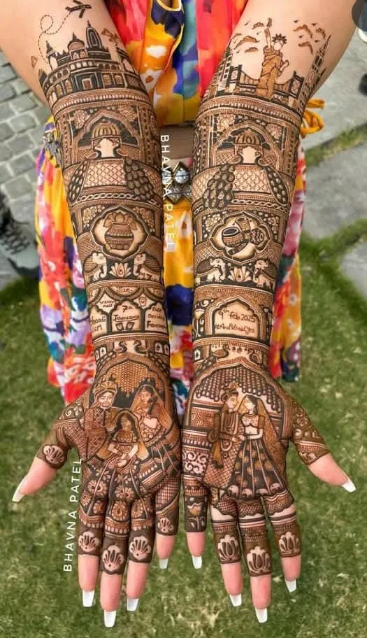 Bridal Indian Front Hand Mehndi Design with Figures (4)