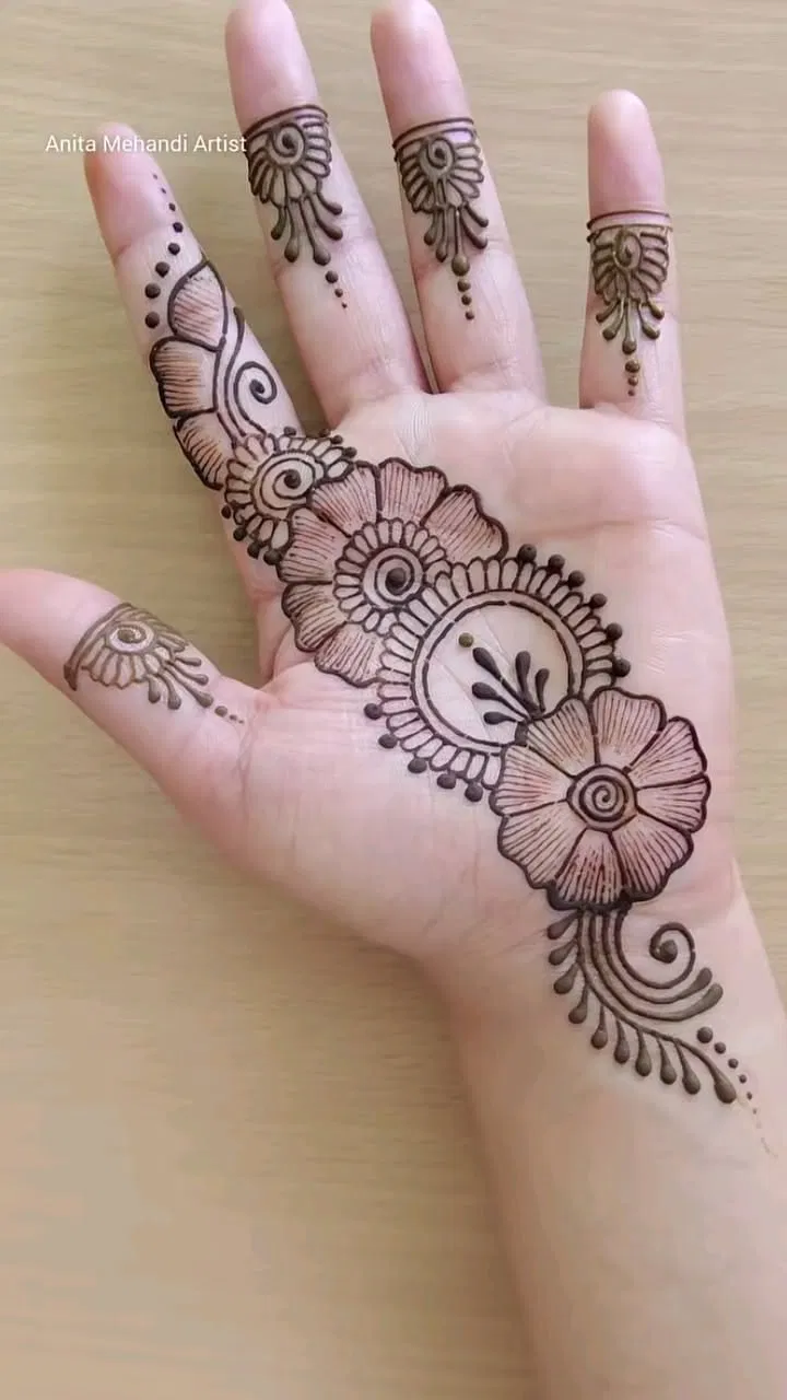Arabic Minimal Finger Mehndi Design with Flowers