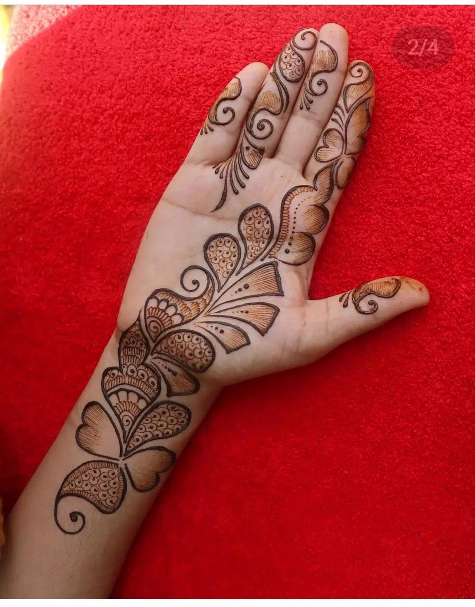 Arabic Simple Front Hand Mehndi Design with Bel and Hearts