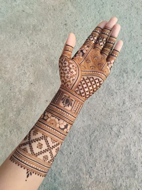 arabic bridal lotus front hand mehndi design