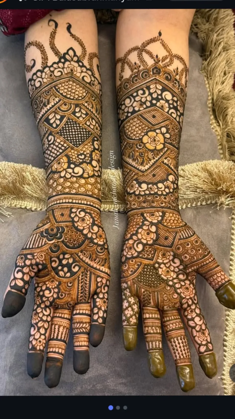 Bridal Stylish Arm Mehndi Design with Figures and Flowers for Engagement