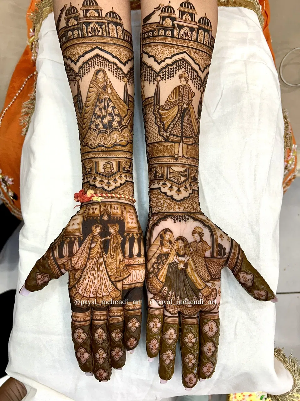 Bridal Full Hand Mehndi Design with Figures and Peacock