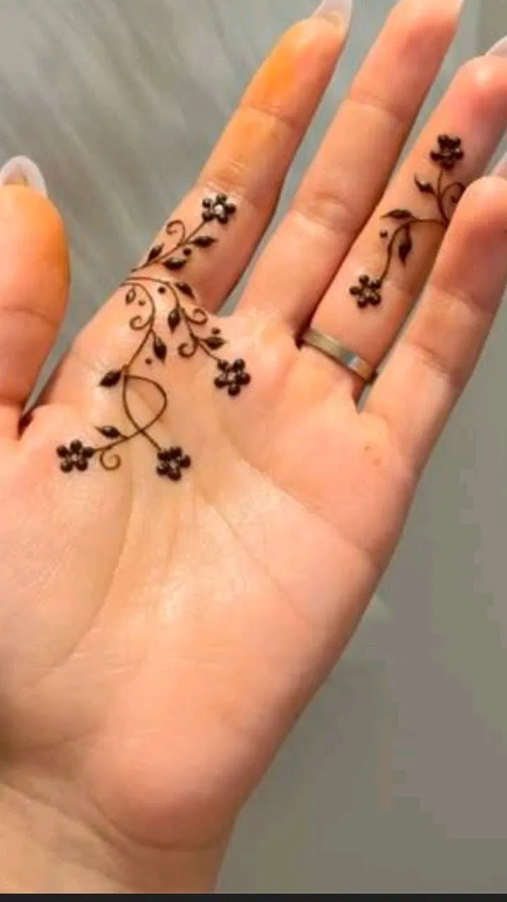 Aesthetic Minimal Finger Mehndi Design with Flowers (3)