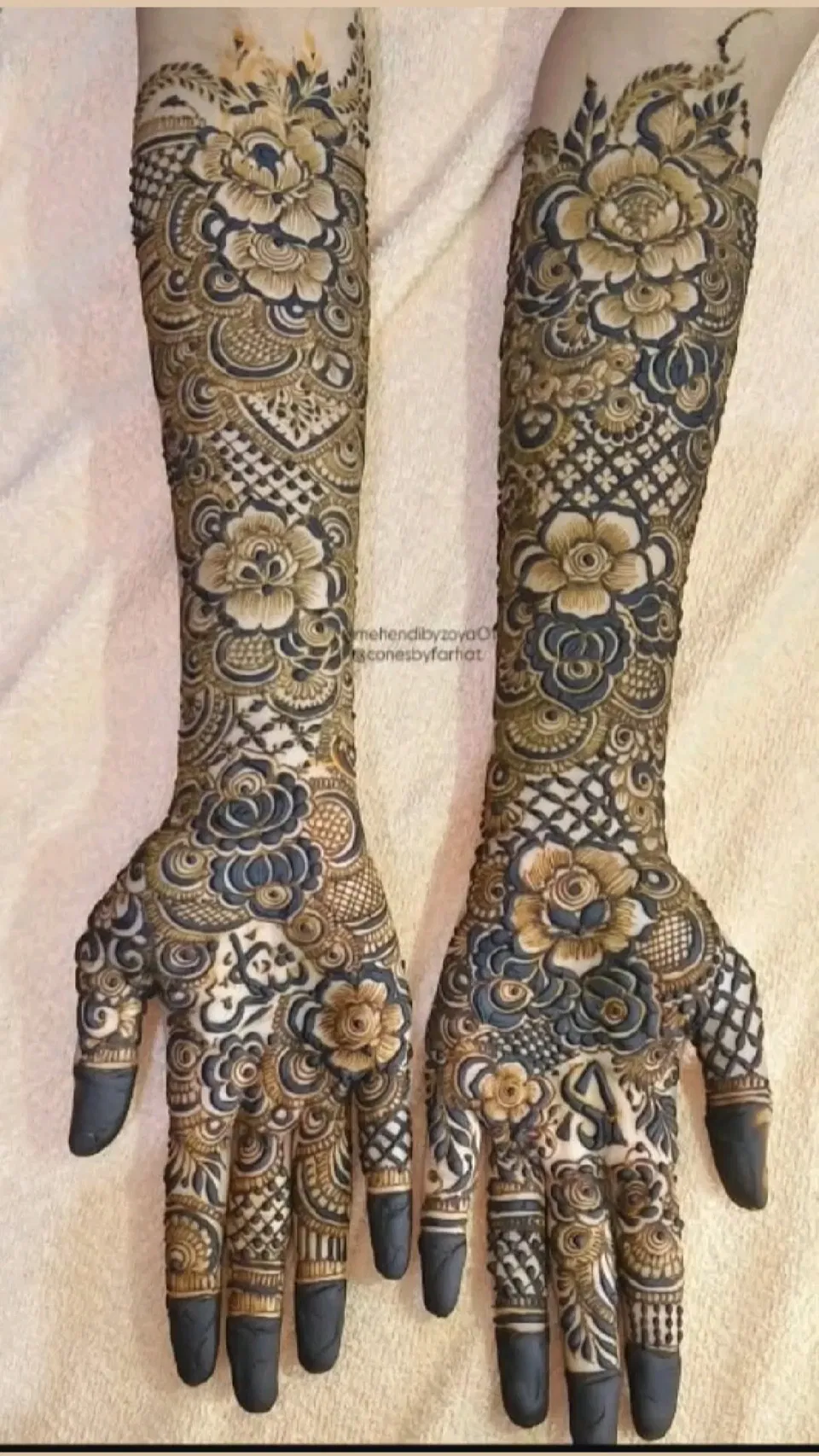 Aesthetic Arabic Back Hand Mehndi Design with Figures, Flowers and Jaal for Engagement (4)