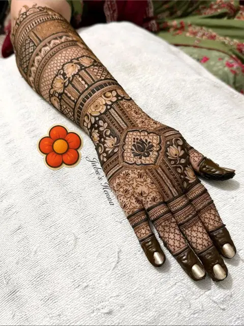 bridal indian figure back hand mehndi design