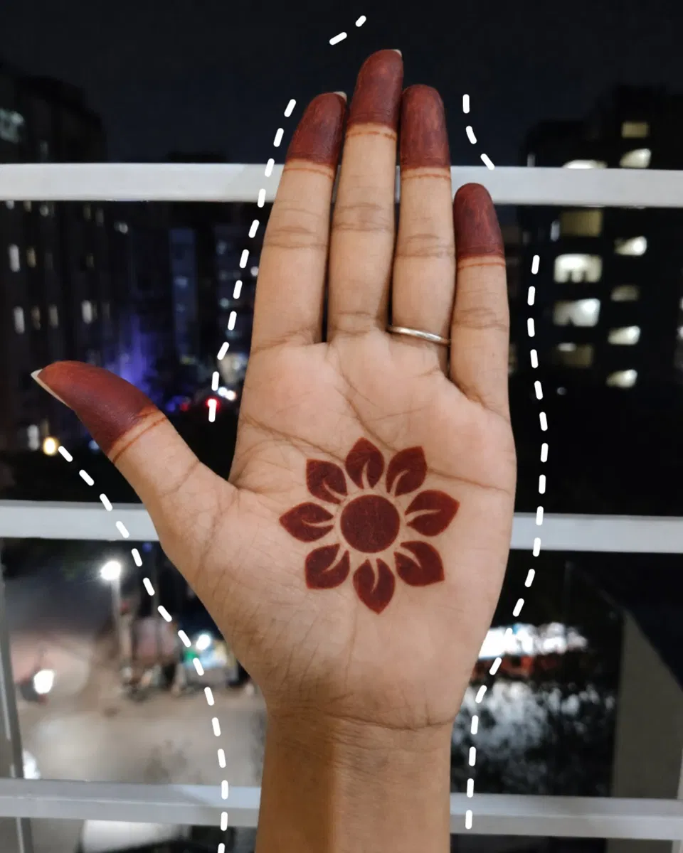 Bridal Minimal Front Hand Mehndi Design with Gol Tikki and Flowers