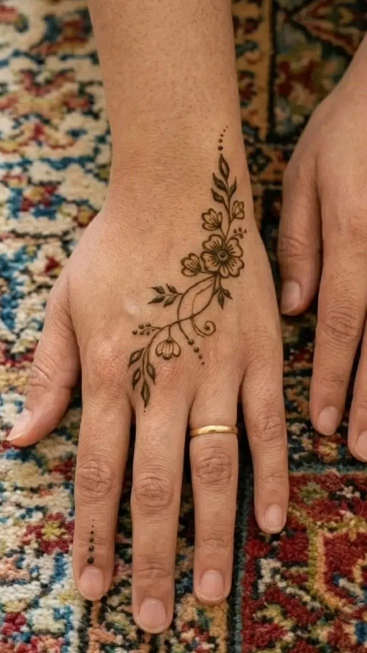 Aesthetic Arabic Back Hand Mehndi Design with Flowers for Eid (11)