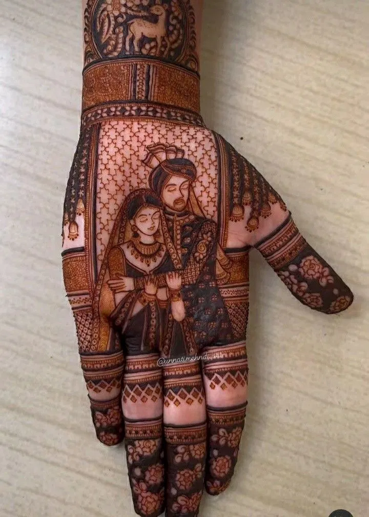 Bridal Full Hand Mehndi Design with Deity and Figures