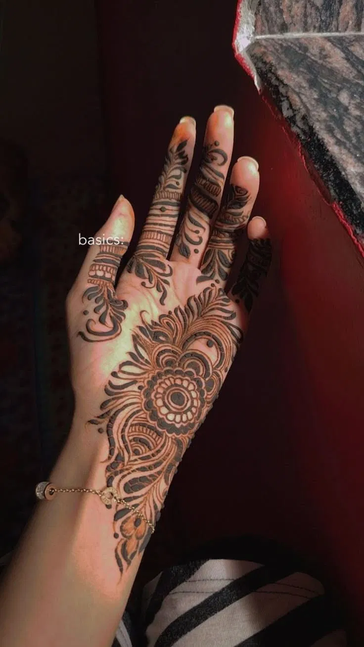 Aesthetic Arabic Front Hand Mehndi Design for Engagement (2)