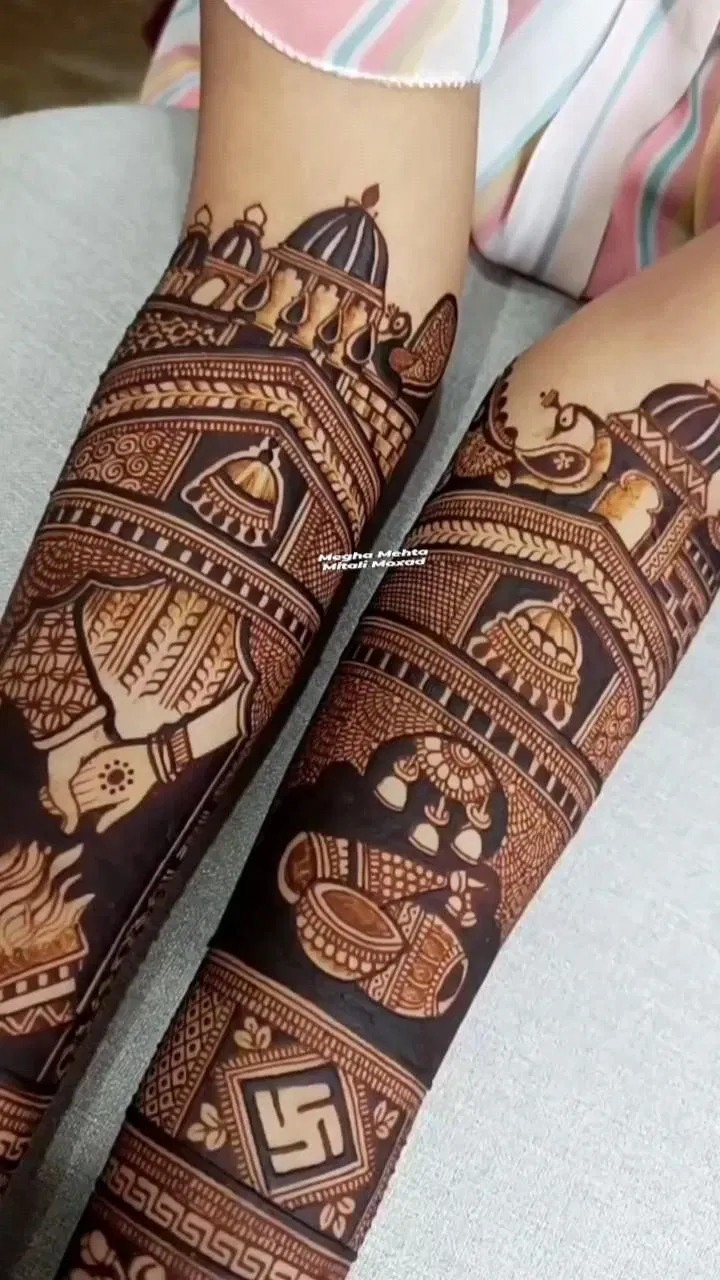 Bridal Arm Mehndi Design with Figures