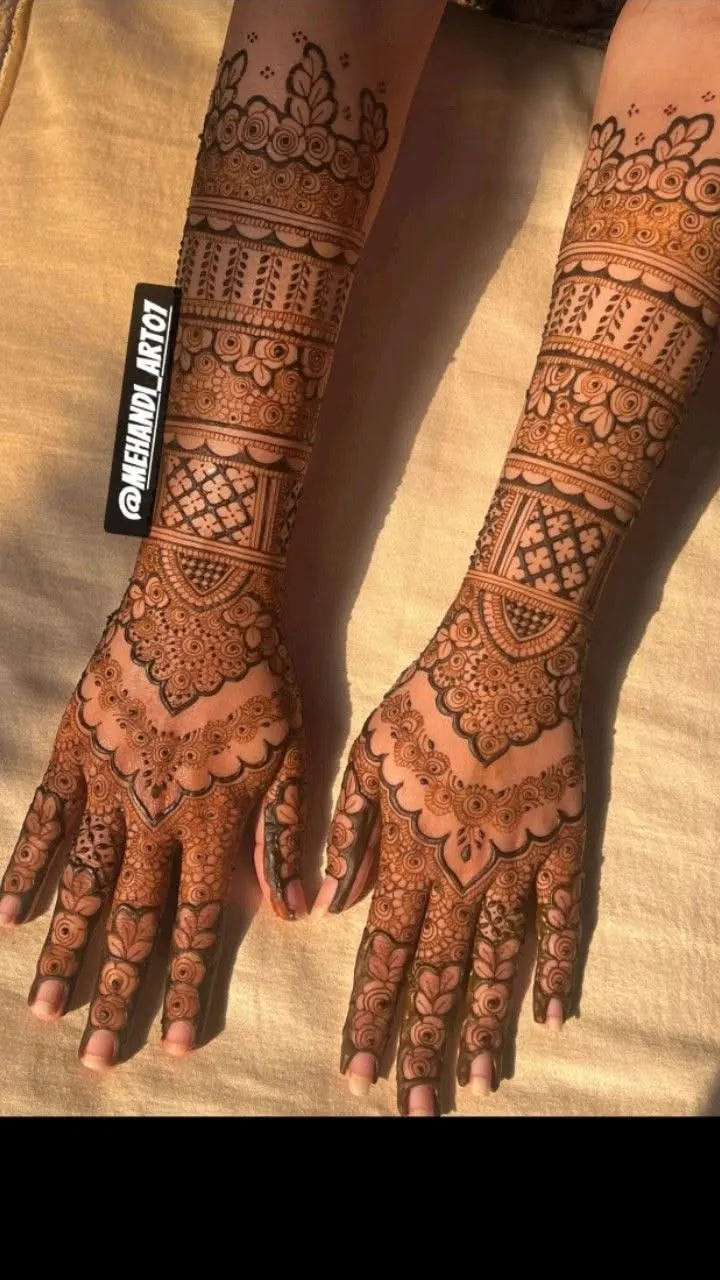 Bridal Stylish Front Hand Mehndi Design with Figures for Engagement