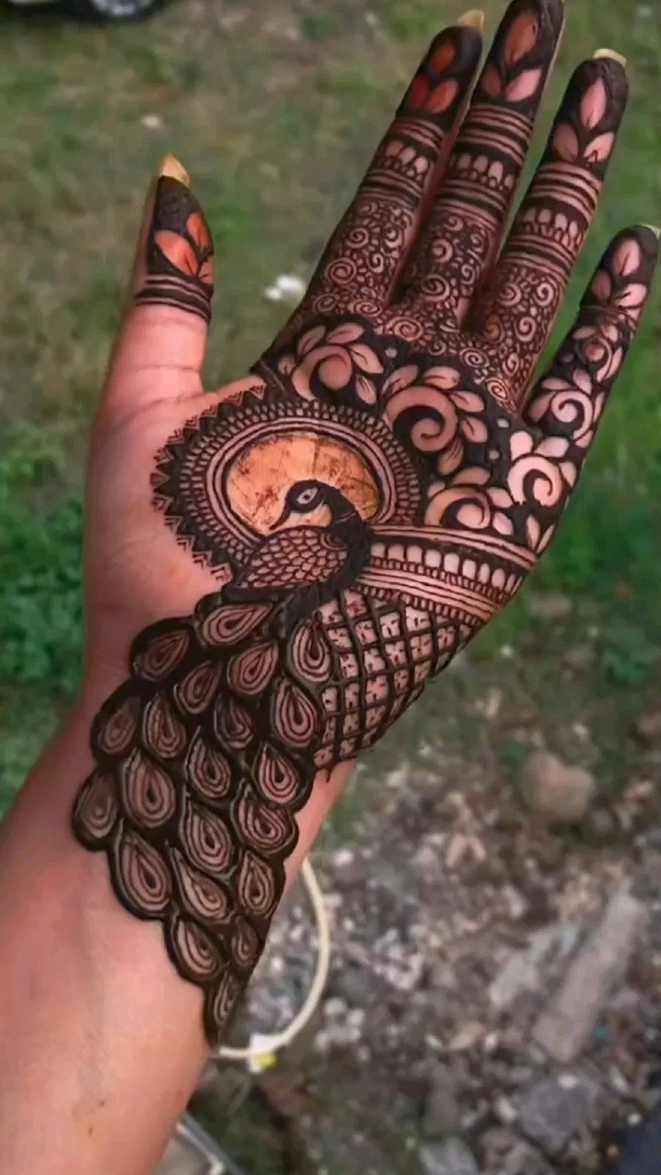 Bridal Stylish Front Hand Mehndi Design with Flowers and Peacock