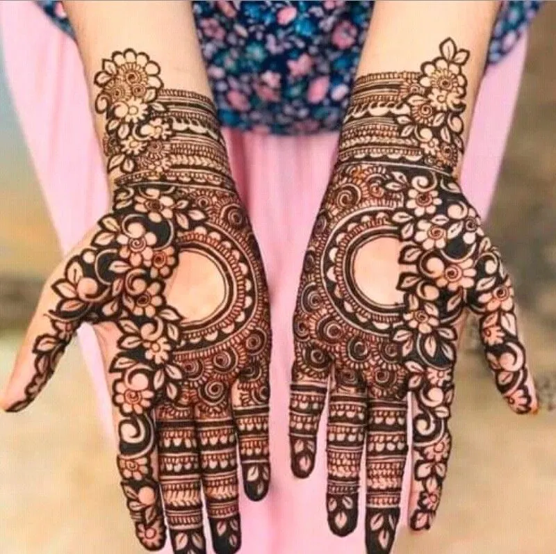Arabic Bridal Arm Mehndi Design with Gol Tikki, Deity and Moon
