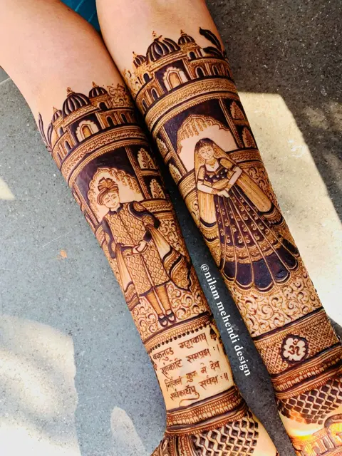 bridal stylish deity back hand mehndi design