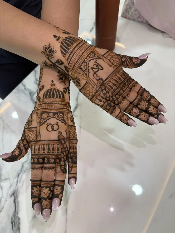 Bridal Minimal Back Hand Mehndi Design with Figures