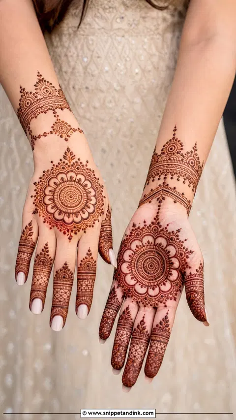 bridal simple circle back hand mehndi design