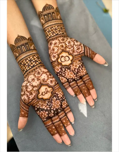 bridal stylish heart back hand mehndi design