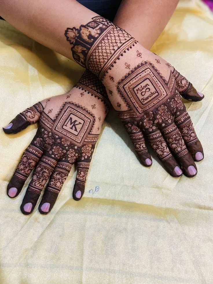 Bridal Stylish Back Hand Mehndi Design with Jaal for Engagement